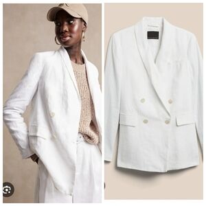 Banana Republic White Linen Double Breasted Blazer Jacket Size 16 New With Tag